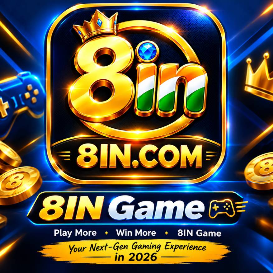 8IN Game 2026 logo with a golden 3D design, blue gaming background, and modern 8IN Game branding